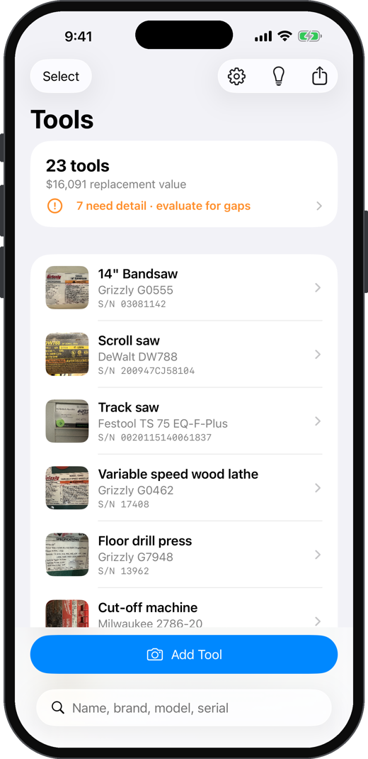 ShopProof tool list screen