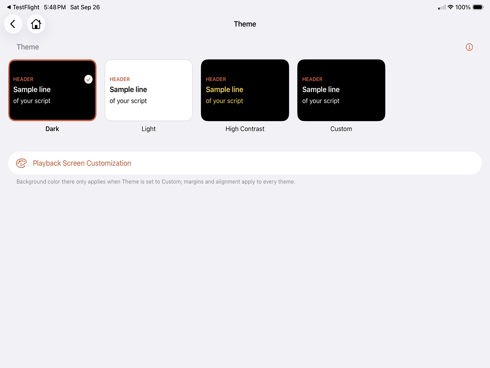 Teliprompt's theme picker showing the available prompter themes